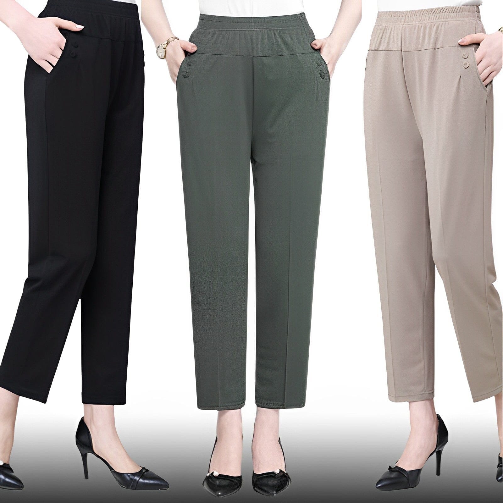 Calça Feminina Middle Middle / Calças OficialModelles Preto + Verde + Bege M 