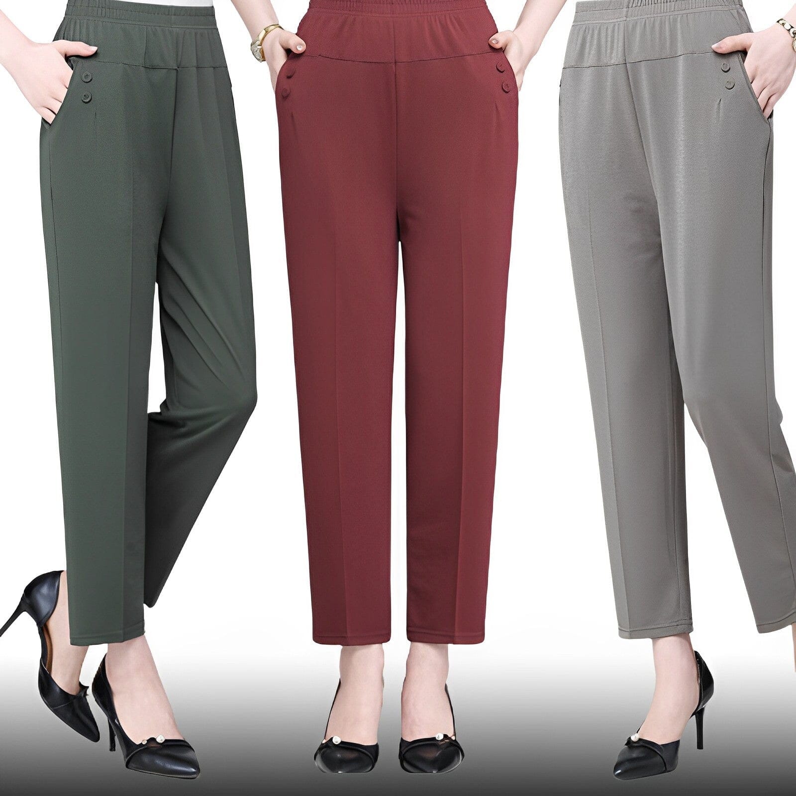 Calça Feminina Middle Middle / Calças OficialModelles Verde + Vermelho + Cinza M 